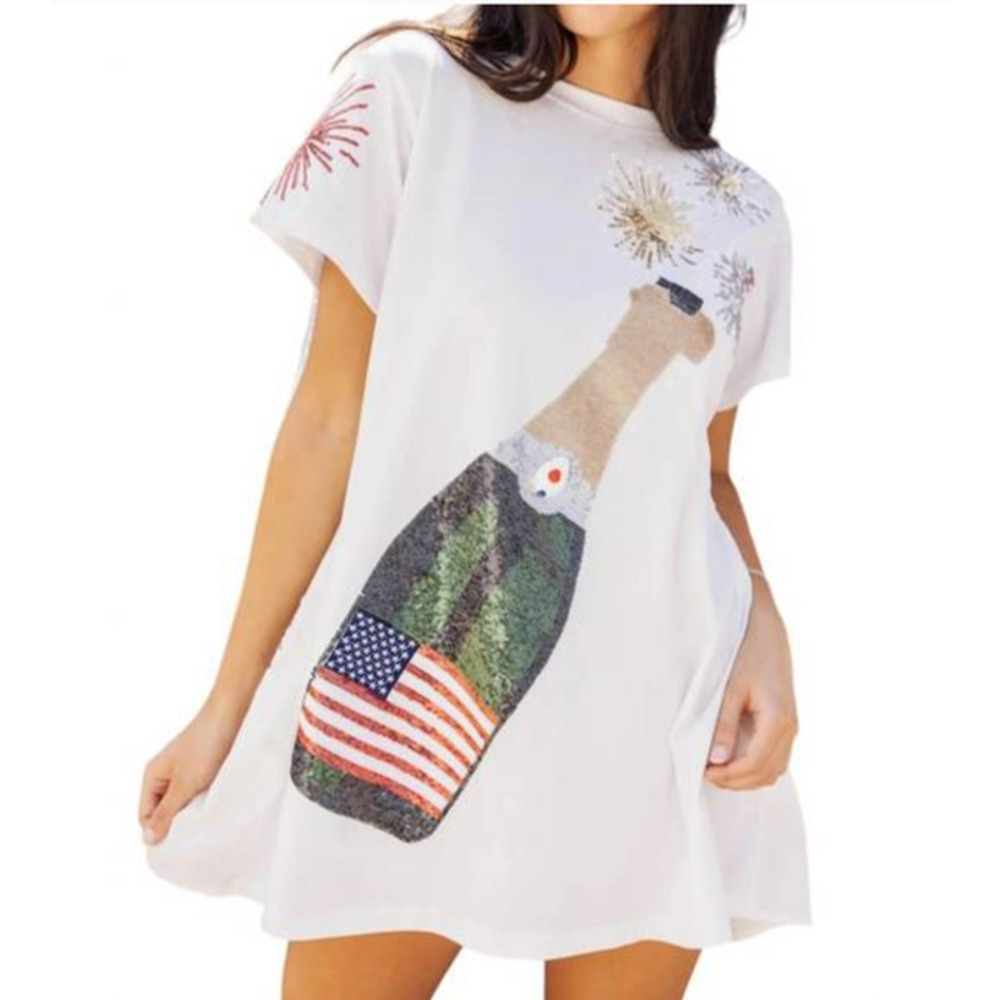 QUEEN OF SPARKLES Sz S Small Popping Champagne Fireworks 4th July Dress Sequin